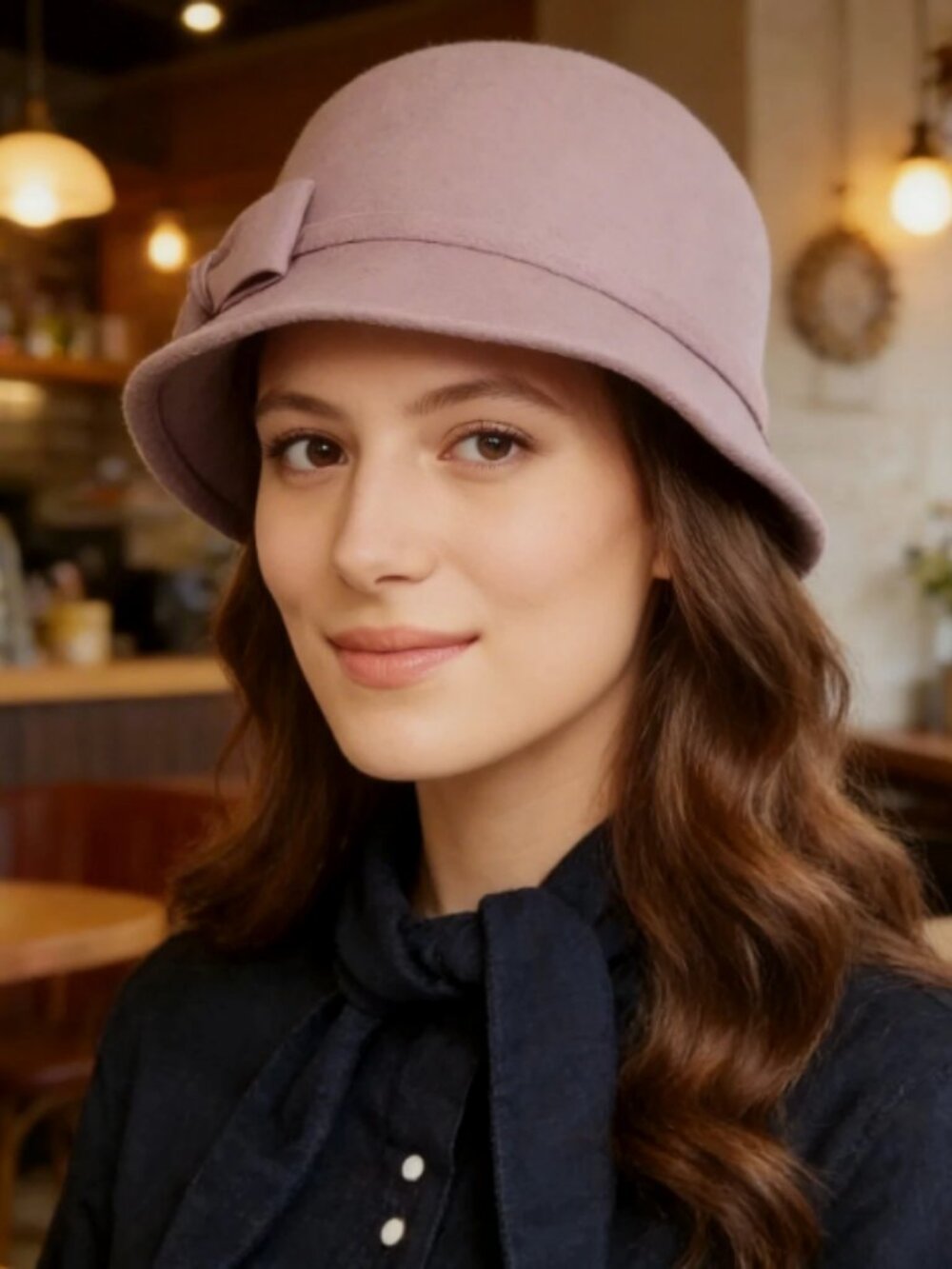 INC Womens Bow Cloche Wool Hat Dusty Lilac Adjustable One Size